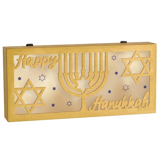 Light Up Hanukkah Wooden Shadow Box